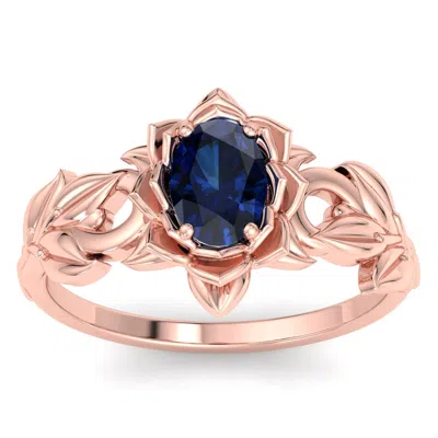 Sselects 1 Carat Oval Shape Sapphire Ornate Ring In 14k Rose Gold In Multi
