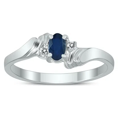 Sselects 5x3mm Sapphire And Diamond Wave Ring In 10k White Gold