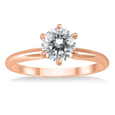 Sselects Ags Certified 1 Carat Diamond Solitaire Ring In 14k Rose Gold J-k Color, I2-i3 Clarity In Multi