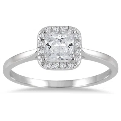 Sselects 7/8 Carat Tw Princess Halo Diamond Engagement Ring In 14k White Gold