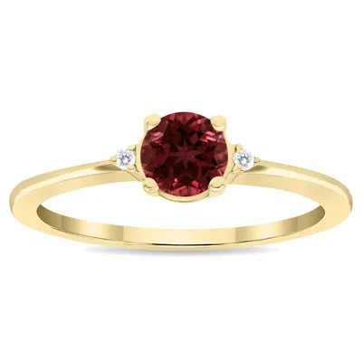 Sselects Women's Round Shaped Garnet And Diamond Classic Ring In 10k Yellow Gold