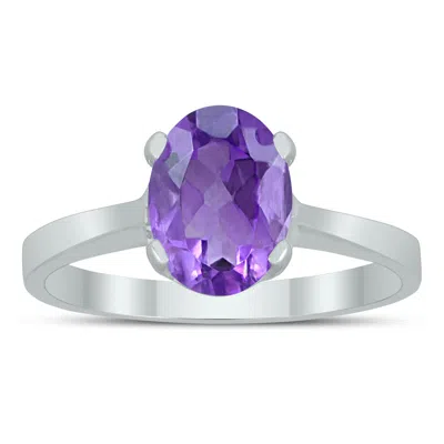 Sselects Oval Solitaire 8x6mm Amethyst Ring In 10k White Gold