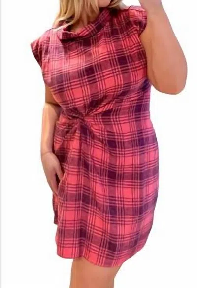 Stateside Hudson Plaid Mini Pleated Dress In Hibiscus In Pink