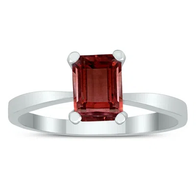 Sselects Emerald Shaped 7x5mm Garnet Solitaire Ring In 10k White Gold