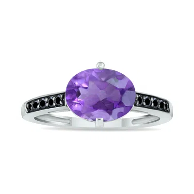 Sselects Amethyst And Diamond Ring In 10k White Gold
