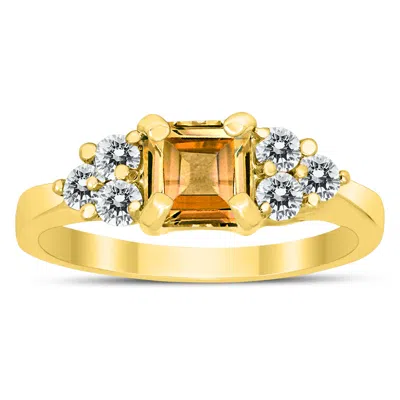 Sselects Princess Cut 6x6mm Citrine And Diamond Duchess Ring In 10k Yellow Gold