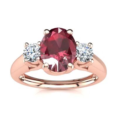 Sselects 1.15 Carat Oval Shape Ruby And Two Diamond Ring In 14 Karat Rose Gold In Multi