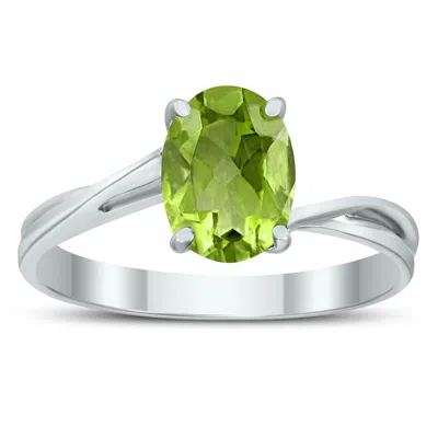 Sselects Solitaire Oval 7x5mm Peridot Gemstone Twist Ring In 10k White Gold