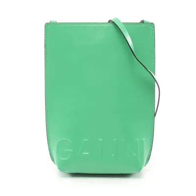 Ganni Banner Small Crossbody Shoulder Bag Leather Green