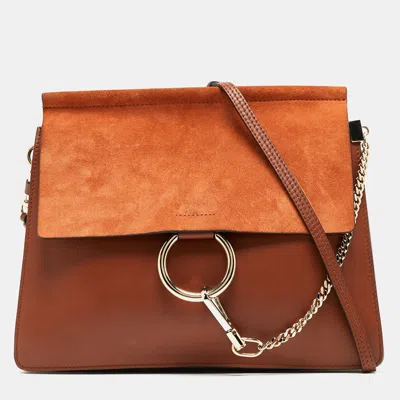 Chloé Leather And Suede Medium Faye Shoulder Bag In Brown