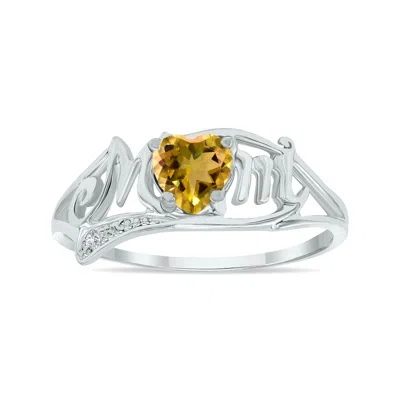 Sselects Citrine And Diamond Heart Shaped Mom Ring In 10k White Gold