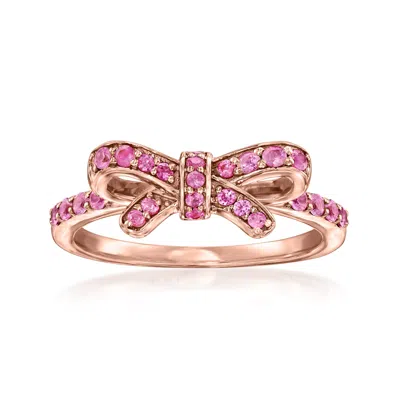 Ross-simons Pink Sapphire Bow Ring In 18kt Rose Gold Over Sterling
