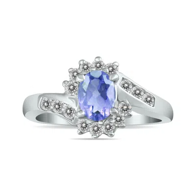 Sselects Tanzanite And Diamond Royal Flower Twist Ring In 14k White Gold