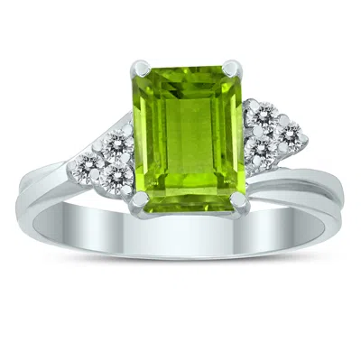 Sselects 8x6mm Peridot And Diamond Twist Ring In 10k White Gold