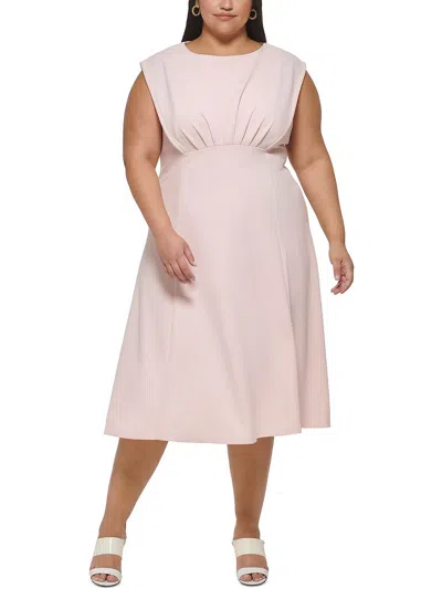 Calvin Klein Plus Womens Office Career Fit & Flare Dress In Pink