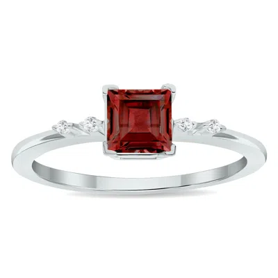Sselects Women's Garnet And Diamond Sparkle Ring In 10k White Gold