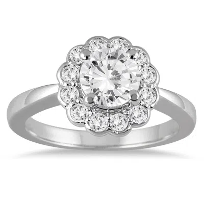 Sselects Ags Certified 1 Carat Tw Flower Halo Diamond Engagement Ring In 14k White Gold J-k Color, I2-i3 Clar