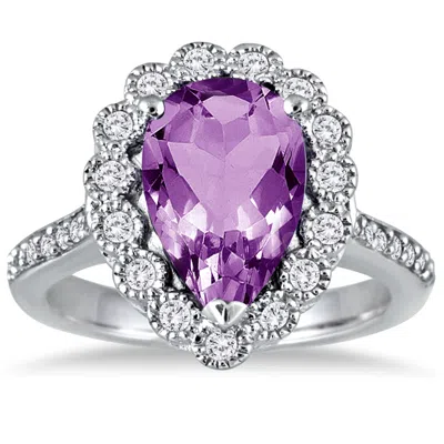 Sselects 5 Carat Pear Shape Amethyst And Diamond Ring In 14k White Gold