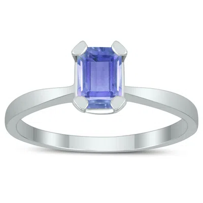 Sselects Emerald Shaped 6x4mm Tanzanite Solitaire Ring In 10k White Gold