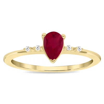 Sselects Women's Pear Shaped Ruby And Diamond Sparkle Ring In 10k Yellow Gold