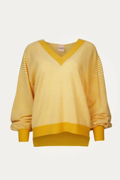 Nude V-neck Sweater In Yellow/off White