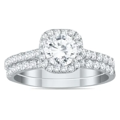 Sselects Ags Certified 1 1/3 Carat Tw Round Diamond Halo Bridal Set In 14k White Gold J-k Color, I2-i3 Clarit
