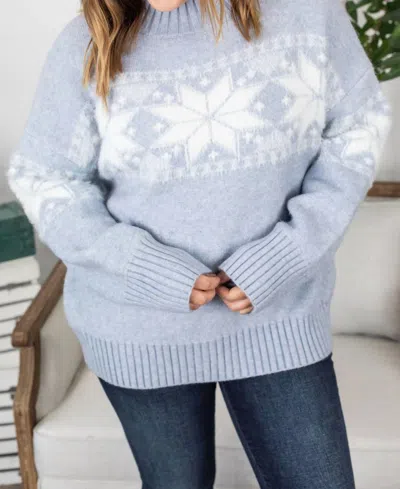 Michelle Mae Winter Sweater In Frosted Snowflake In Blue