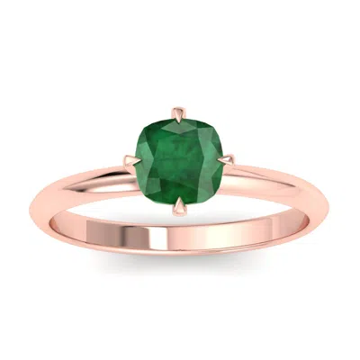Sselects 1 Carat Cushion Shape Emerald Ring In 14k Rose Gold In Multi