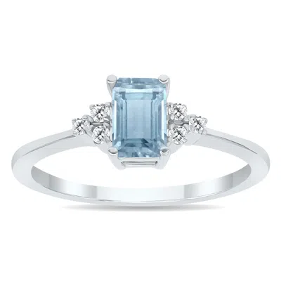 Sselects Aquamarine And Diamond Regal Ring In 10k White Gold