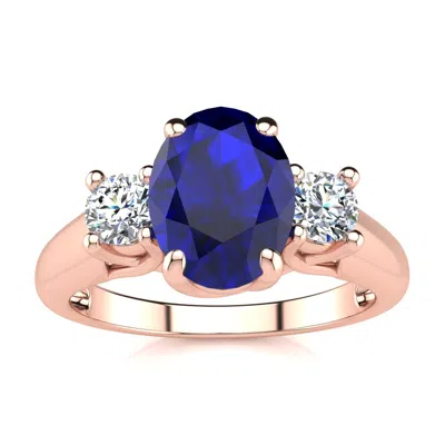 Sselects 1 3/4 Carat Oval Shape Sapphire And Two Diamond Ring In 14 Karat Rose Gold In Multi