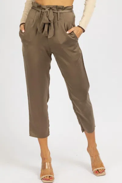 Olivaceous Satin Front Pleat Tie Pant In Olive In Green