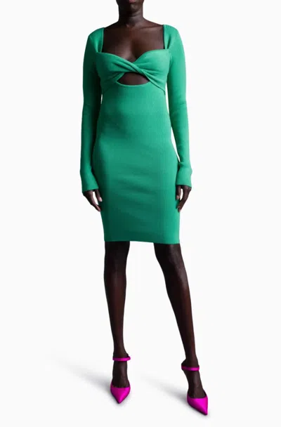 Le Superbe Retrograde Twist Front Long Sleeve Knit Dress In Emerald In Green