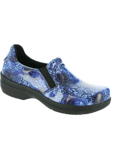 Easy Works By Easy Street Bind Womens Patent Leather Animal Print Clogs In Blue