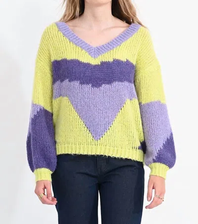 Molly Bracken Do It All Again Sweater In Lime Yellow In Purple