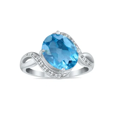 Sselects Oval Shaped Topaz And Diamond Curve Ring In 10k White Gold