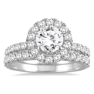 Sselects Ags Certified 2 Carat Tw Diamond Halo Bridal Set In 14k White Gold J-k Color, I2-i3 Clarity