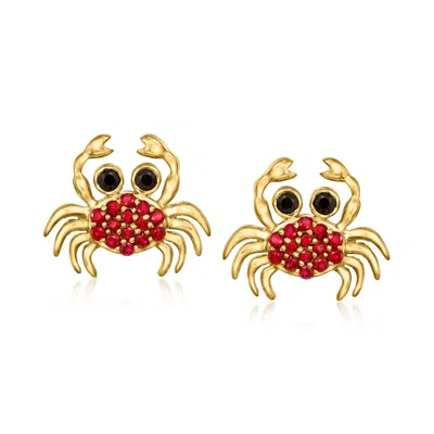 Ross-simons Ruby And . Black Spinel Crab Earrings In 18kt Gold Over Sterling In Red