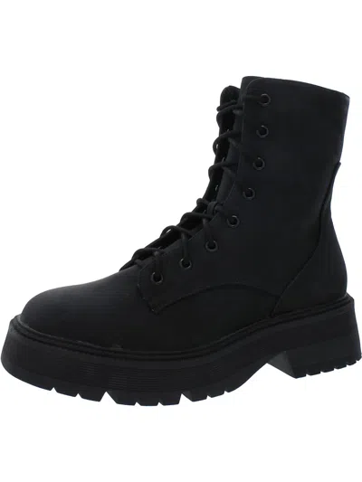 Mia Lilth Womens Faux Leather Lug Sole Combat & Lace-up Boots In Black