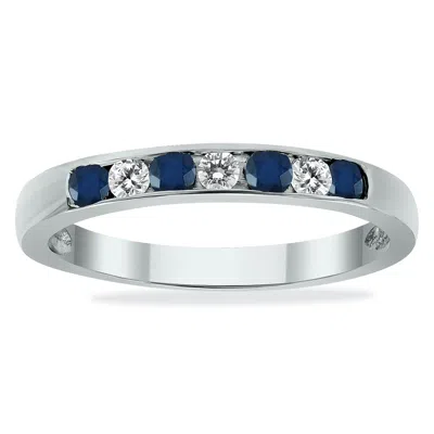 Sselects Sapphire And Diamond Stackable Channel Set Ring In 14k White Gold