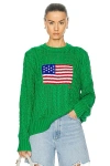 Polo Ralph Lauren Aran-knit American Flag Sweater In Stem Green