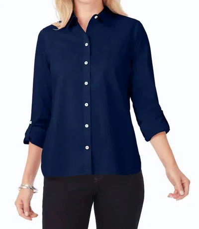 Foxcroft Cole Stretch Non-iron Shirt In Navy In Blue