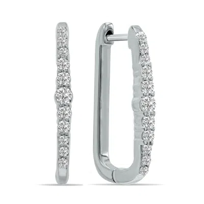 Sselects 1/5 Ctw Lab Grown Diamond Huggies Hoop Earrings In 10k White Gold F-g Color, Vs1- Vs2 Clarity
