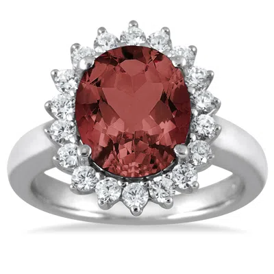 Sselects 4 Carat Garnet And Diamond Ring In 14k White Gold