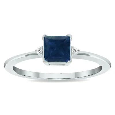 Sselects Women's Princess Cut Sapphire And Diamond Classic Ring In 10k White Gold