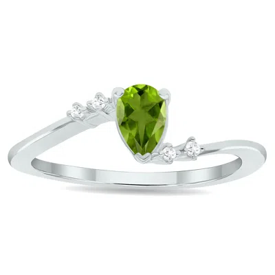 Sselects Women's Peridot And Diamond Wave Ring In 10k White Gold