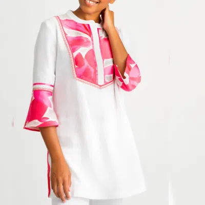 Berek Paradise Linen Tunic In White With Pink In Multi