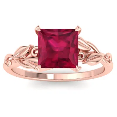Sselects 1 1/2 Carat Princess Shape Ruby Ornate Ring In 14k Rose Gold In Multi