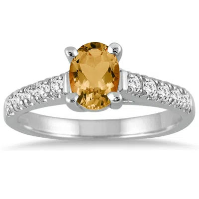 Sselects 1 Carat Oval Citrine And Diamond Ring In 14k White Gold