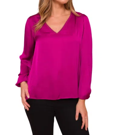 Suzy D Rita Satin V-neck Top In Pink