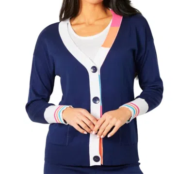 Angel Apparel V-neck Stripe Button Cardigan In Sorbet In Blue